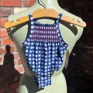 Baby Blue Checkered w/Red Bow Swim Suit size 6-9M